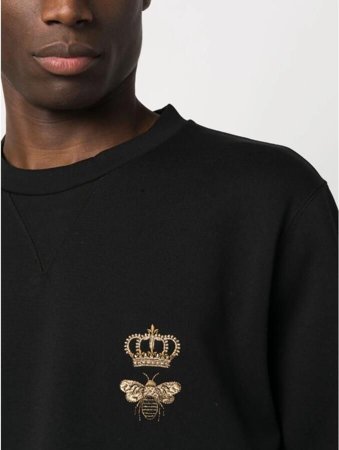 Dolce & Gabbana Kroon Bij Geborduurde Katoenen Sweatshirt Black Heren