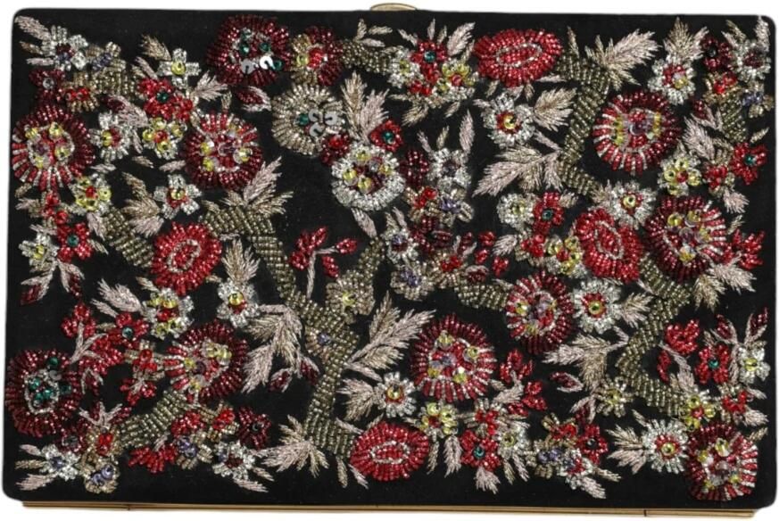 Dolce & Gabbana Zwarte Bloemen Gouden Frame Clutch Portemonnee Multicolor Dames - Foto 5