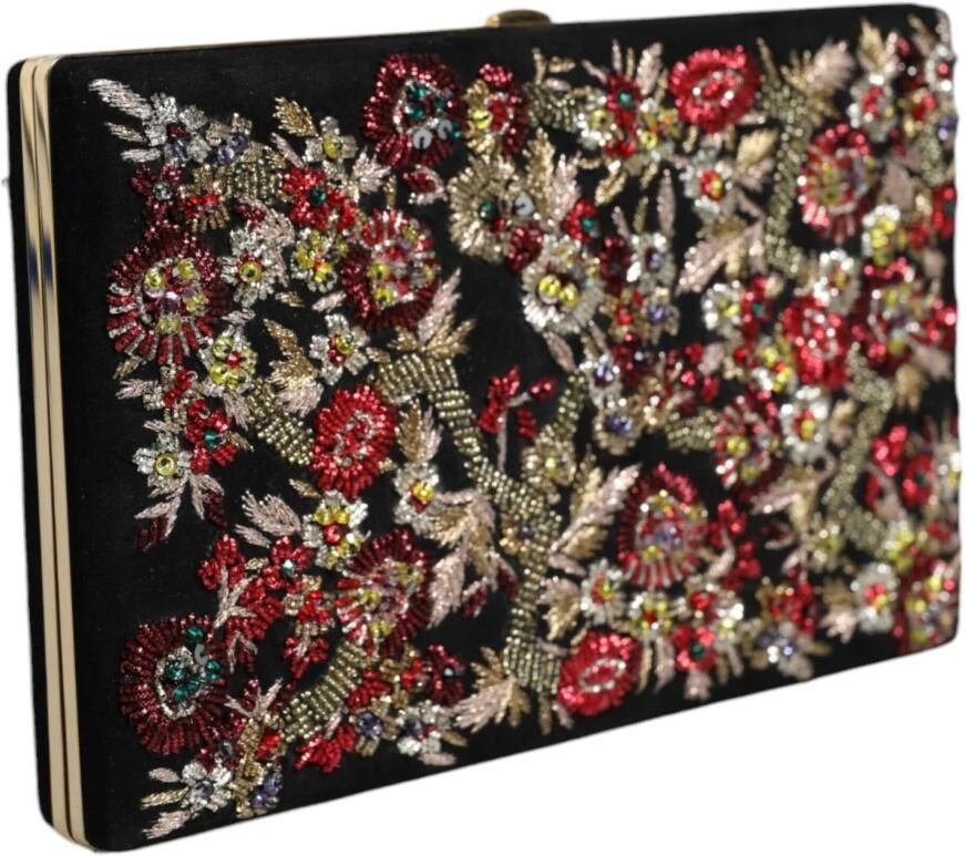Dolce & Gabbana Zwarte Bloemen Gouden Frame Clutch Portemonnee Multicolor Dames