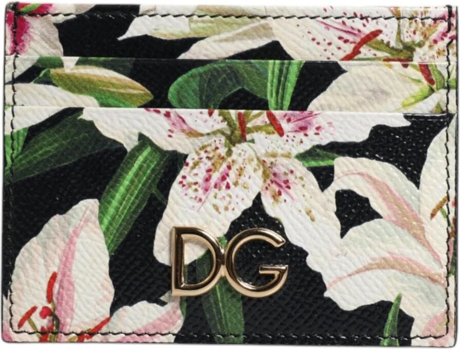 Dolce & Gabbana Zwarte Bloemen Leren Kaarthouder Portemonnee Multicolor Dames - Foto 3