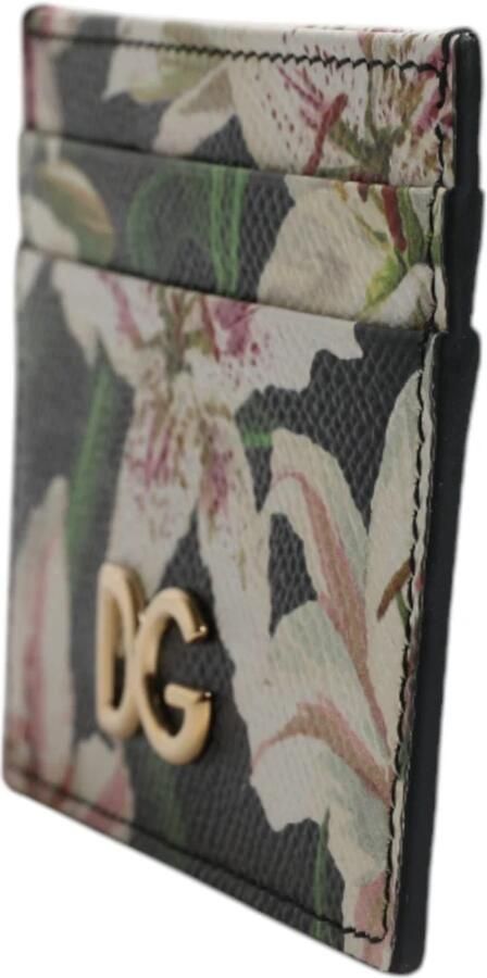 Dolce & Gabbana Zwarte Bloemen Leren Kaarthouder Portemonnee Multicolor Dames