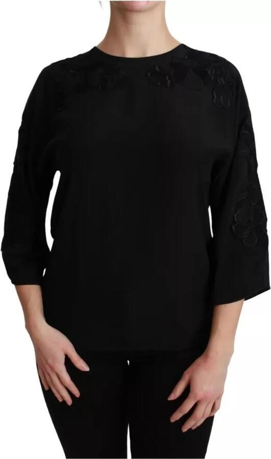 Dolce & Gabbana Zwarte Bloemen Zijden Geborduurde Blouse Black Dames - Foto 5