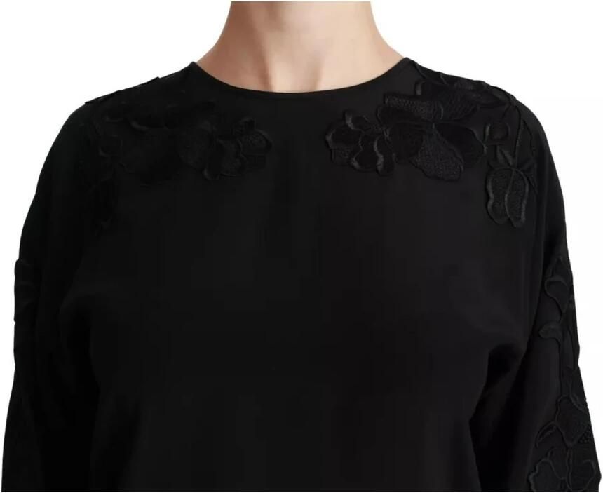 Dolce & Gabbana Zwarte Bloemen Zijden Geborduurde Blouse Black Dames