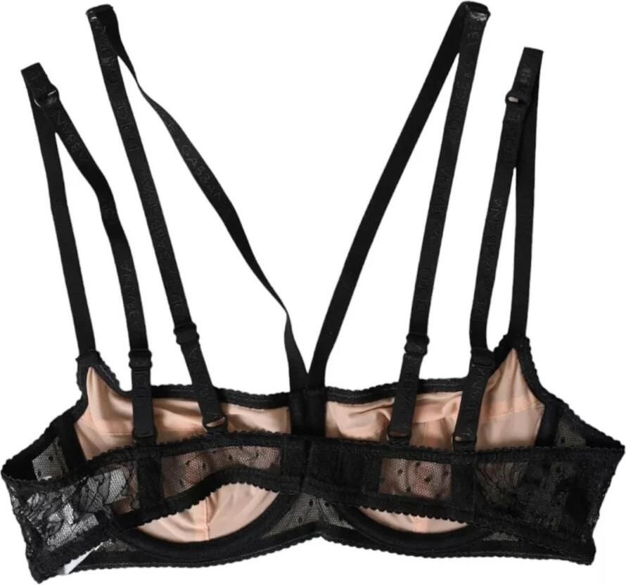 Dolce & Gabbana Zwarte Bloemenkant Balconcino Beha Black Dames