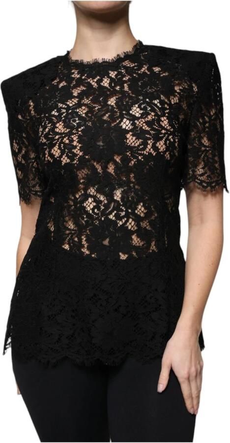 Dolce & Gabbana Zwarte Bloemenkant Blouse Top Black Dames