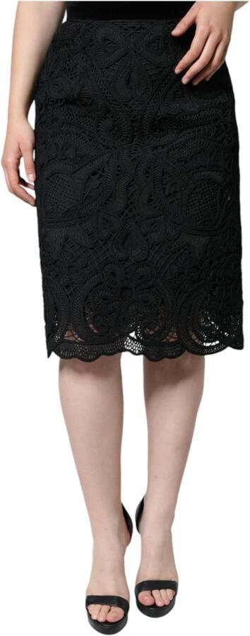 Dolce & Gabbana Zwarte Bloemenkant Potloodrok Black Dames
