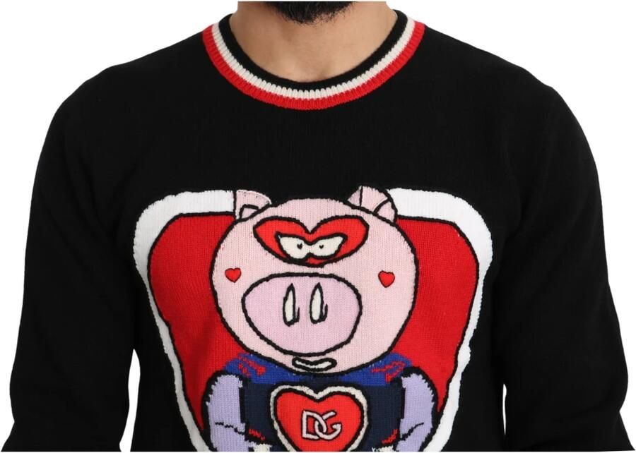 Dolce & Gabbana Luxe Zwarte Kasjmier Trui Varken van het Jaar Black Heren