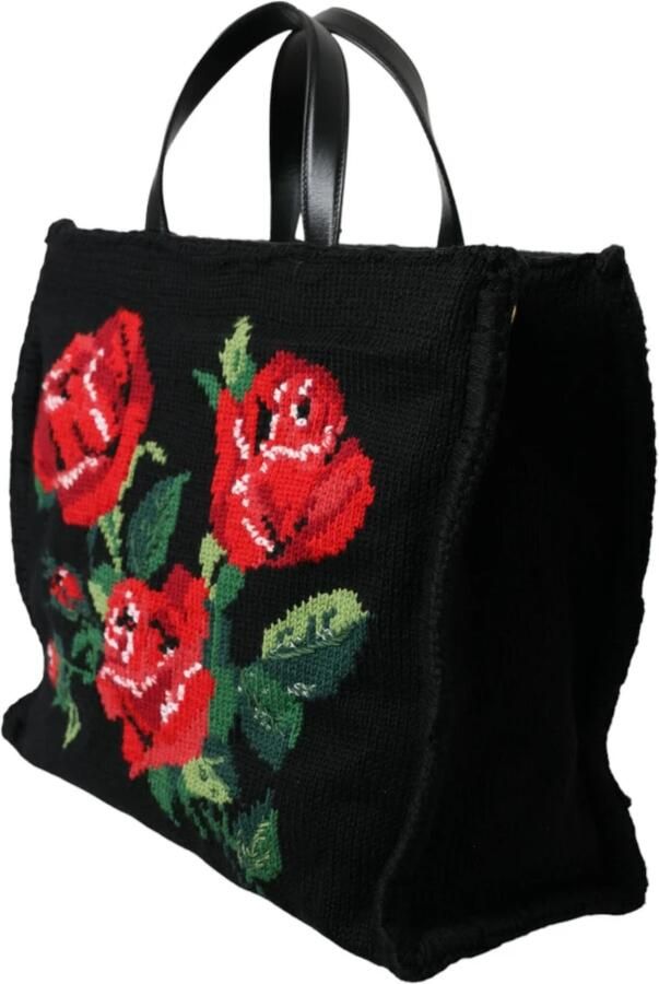 Dolce & Gabbana Zwarte Cashmere Rozenborduurwerk Tote Tas Multicolor Dames - Foto 7