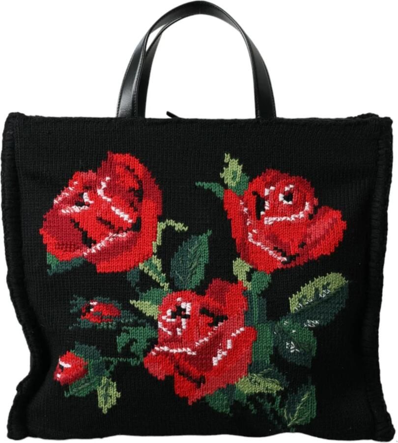 Dolce & Gabbana Zwarte Cashmere Rozenborduurwerk Tote Tas Multicolor Dames