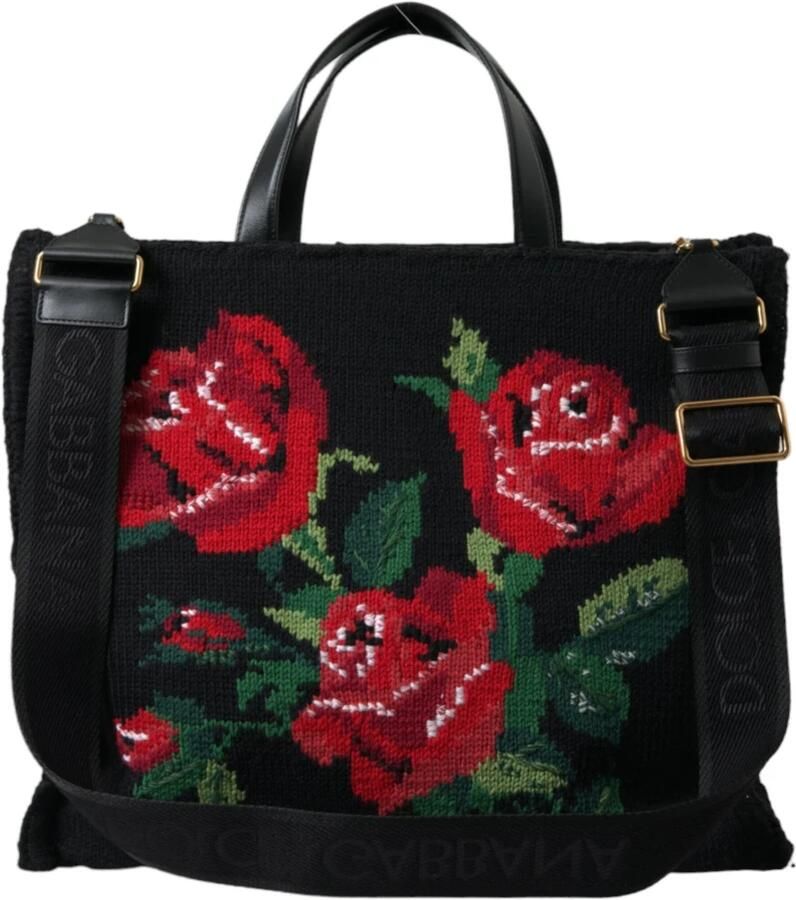 Dolce & Gabbana Zwarte Cashmere Rozenborduurwerk Tote Tas Multicolor Dames - Foto 2