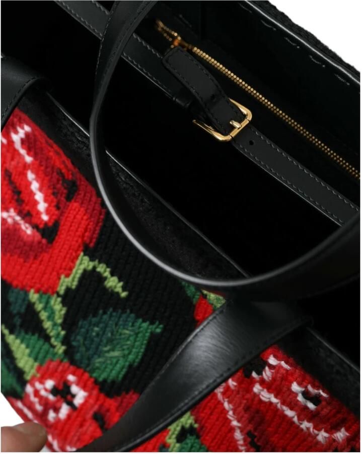 Dolce & Gabbana Zwarte Cashmere Rozenborduurwerk Tote Tas Multicolor Dames - Foto 3