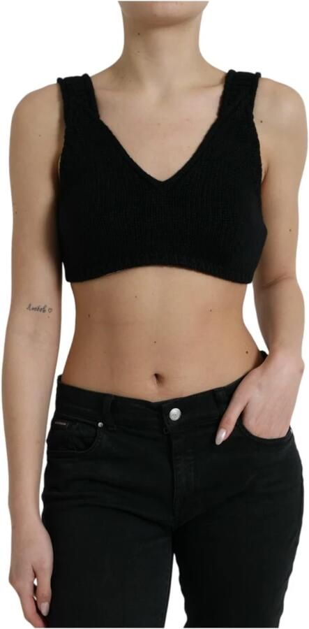 Dolce & Gabbana Zwarte Cashmere V-Hals Crop Top Black Dames - Foto 5