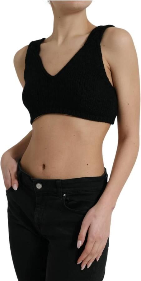 Dolce & Gabbana Zwarte Cashmere V-Hals Crop Top Black Dames - Foto 4