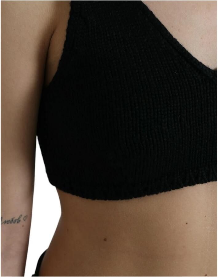 Dolce & Gabbana Zwarte Cashmere V-Hals Crop Top Black Dames