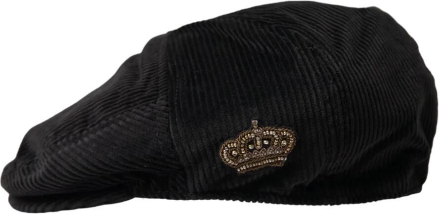 Dolce & Gabbana Zwarte Ribfluwelen Newsboy Cap Mannen Black Heren - Foto 5