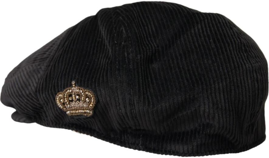 Dolce & Gabbana Zwarte Ribfluwelen Newsboy Cap Mannen Black Heren - Foto 4