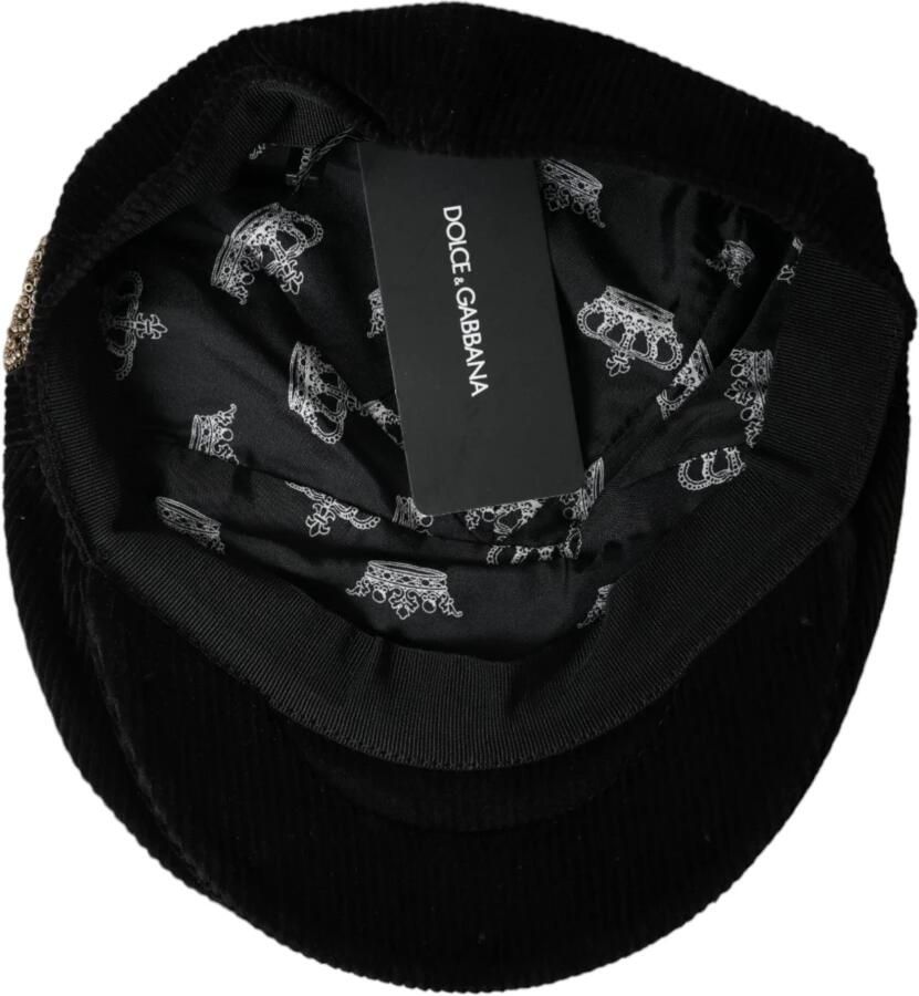 Dolce & Gabbana Zwarte Ribfluwelen Newsboy Cap Mannen Black Heren