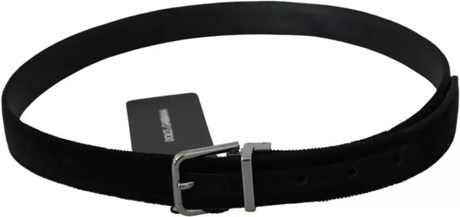 Dolce & Gabbana Zwart fluwelen leren zilveren gesp riem Black - Foto 6