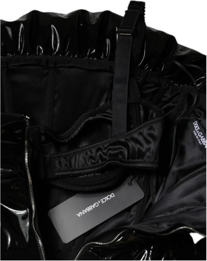 Dolce & Gabbana Zwarte Gerimpelde Coated Mini Jurk Rits Black Dames