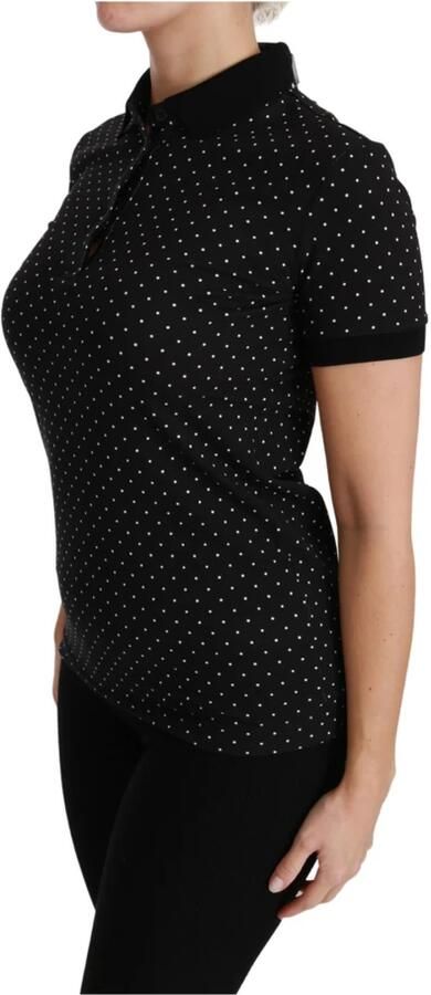 Dolce & Gabbana Black Dotted Collared Polo Shirt Cotton Top Zwart Dames - Foto 5