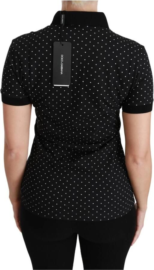 Dolce & Gabbana Black Dotted Collared Polo Shirt Cotton Top Zwart Dames - Foto 3