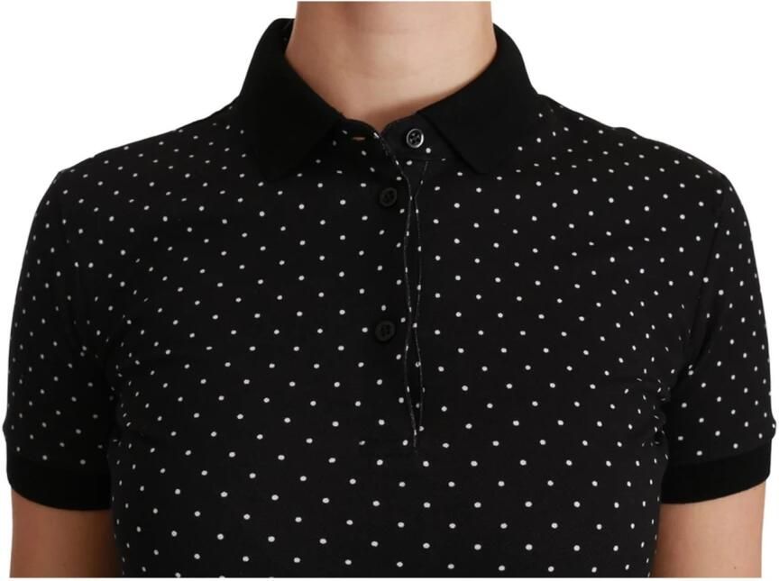 Dolce & Gabbana Black Dotted Collared Polo Shirt Cotton Top Zwart Dames
