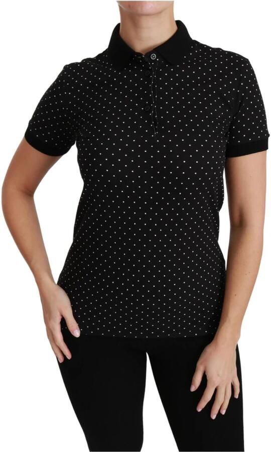 Dolce & Gabbana Black Dotted Collared Polo Shirt Cotton Top Zwart Dames - Foto 2