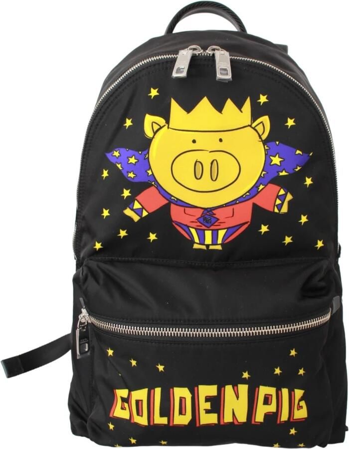 Dolce & Gabbana Zwarte Gouden Schoolrugzak Varken van het Jaar Motief Black Heren - Foto 4