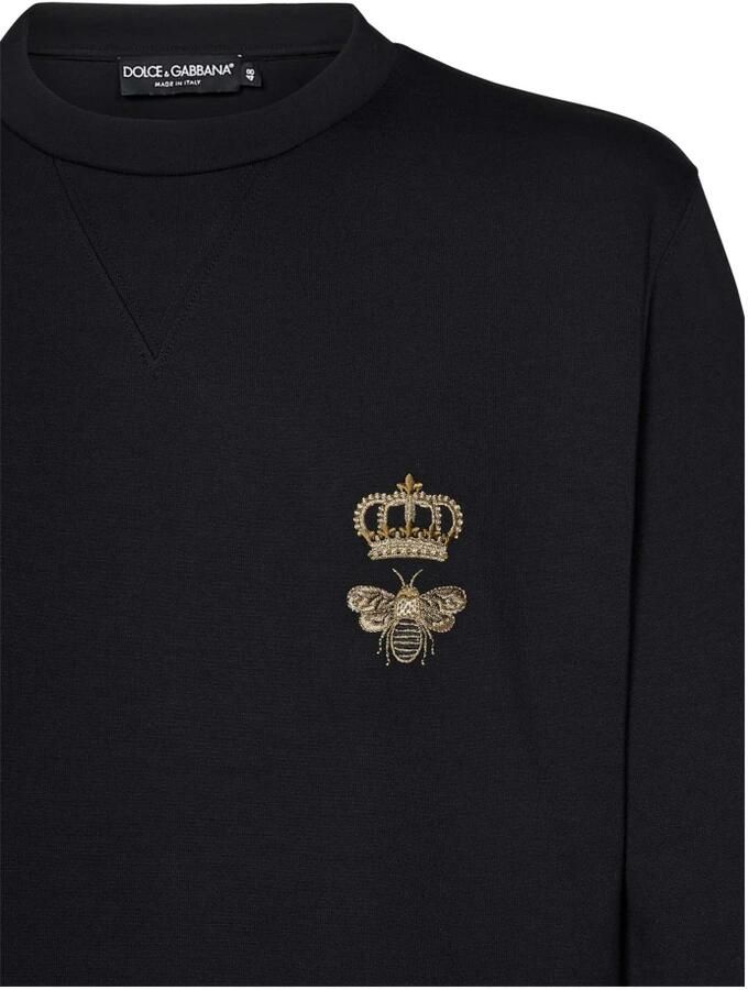 Dolce & Gabbana Kroon Bij Geborduurde Katoenen Sweatshirt Black Heren - Foto 3