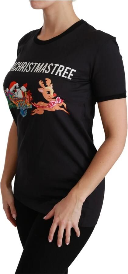 Dolce & Gabbana Zwart Crewneck T-shirt met Korte Mouwen en Logo Details Black Dames - Foto 4