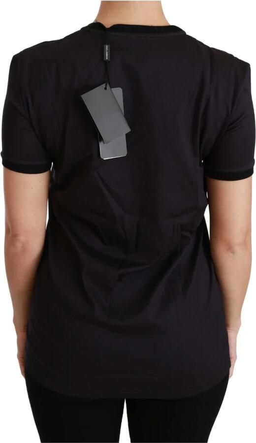 Dolce & Gabbana Zwart Crewneck T-shirt met Korte Mouwen en Logo Details Black Dames - Foto 3