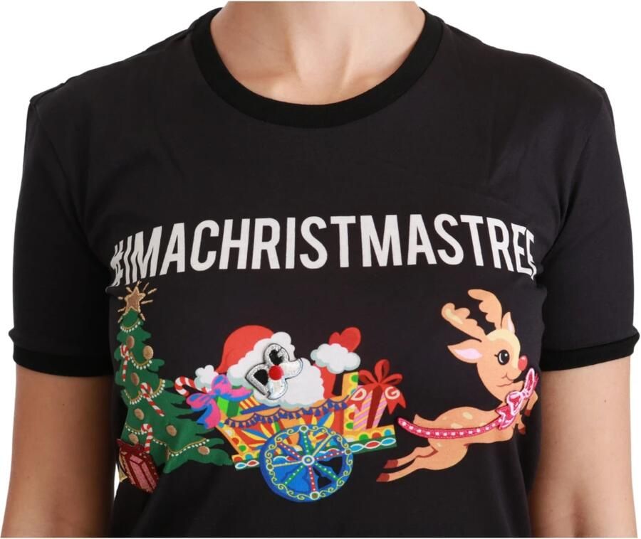 Dolce & Gabbana Zwart Crewneck T-shirt met Korte Mouwen en Logo Details Black Dames