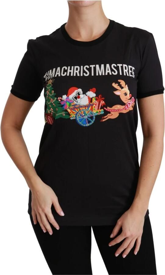 Dolce & Gabbana Zwart Crewneck T-shirt met Korte Mouwen en Logo Details Black Dames - Foto 2