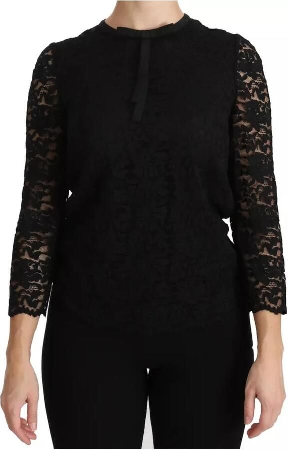 Dolce & Gabbana Elegante Zwarte Bloemenkanten Blouse Top Black Dames - Foto 3