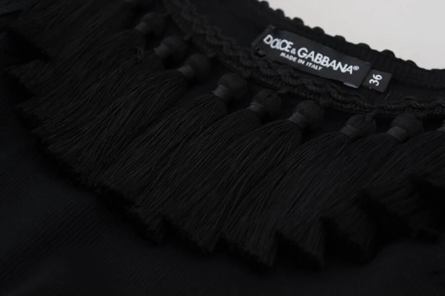 Dolce & Gabbana Zwarte Mouwloze Zijden Jurk met Logo Details Black - Foto 8