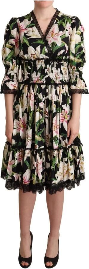 Dolce & Gabbana Zwarte Katoenen Lily Print Jurk Black Dames