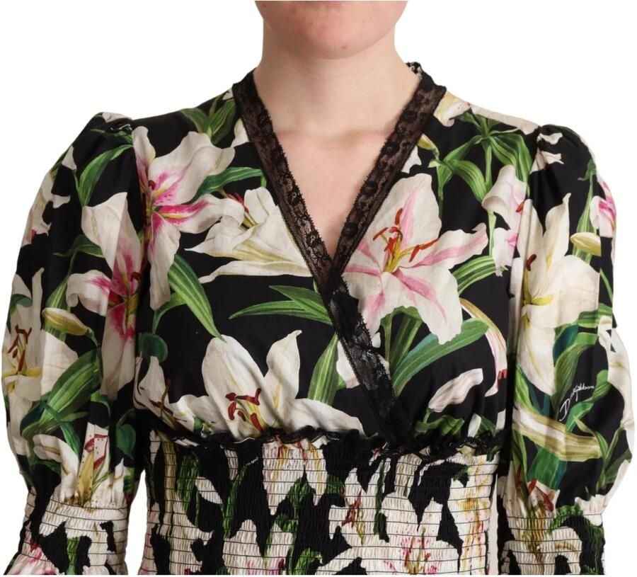 Dolce & Gabbana Zwarte Katoenen Lily Print Jurk Black Dames - Foto 2