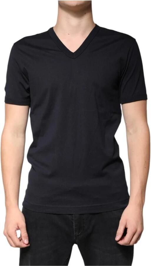 Dolce & Gabbana Zwarte Katoenen V-hals T-shirt Mannen Black Heren