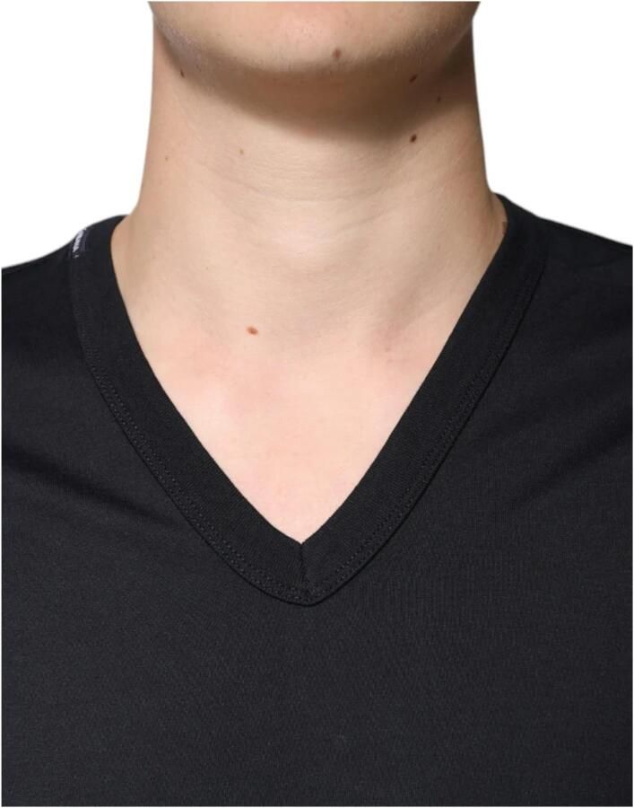 Dolce & Gabbana Zwarte Katoenen V-hals T-shirt Mannen Black Heren - Foto 3