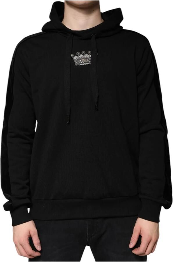 Dolce & Gabbana Zwarte Kroon Geborduurde Hoodie Black Heren