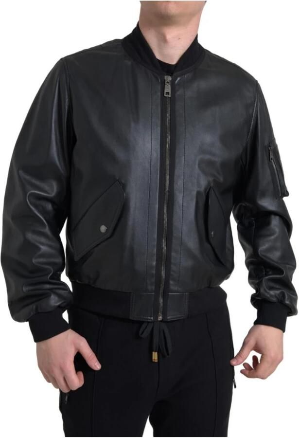 Dolce & Gabbana Elegante zwarte leren bomberjack Black Heren - Foto 7
