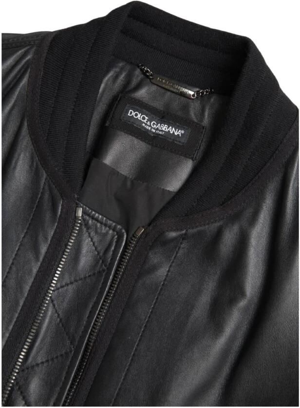 Dolce & Gabbana Elegante zwarte leren bomberjack Black Heren - Foto 5