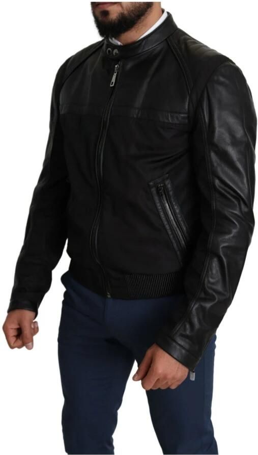 Dolce & Gabbana Prachtige Zwarte Bomberjack met Leren Details Black Heren - Foto 5