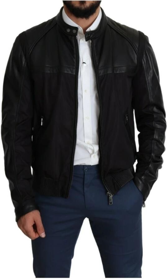 Dolce & Gabbana Prachtige Zwarte Bomberjack met Leren Details Black Heren - Foto 4