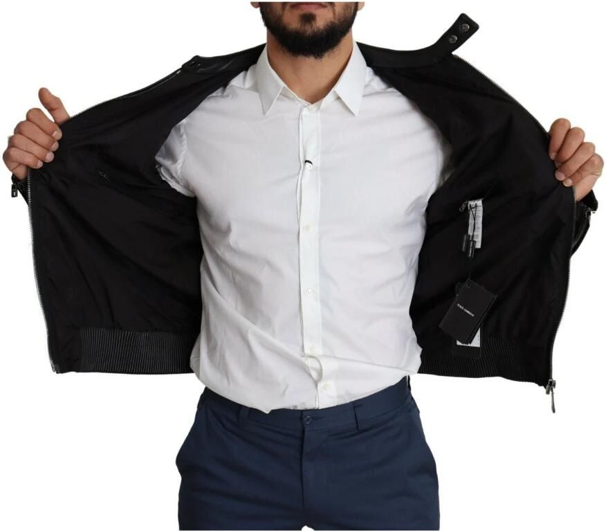 Dolce & Gabbana Prachtige Zwarte Bomberjack met Leren Details Black Heren