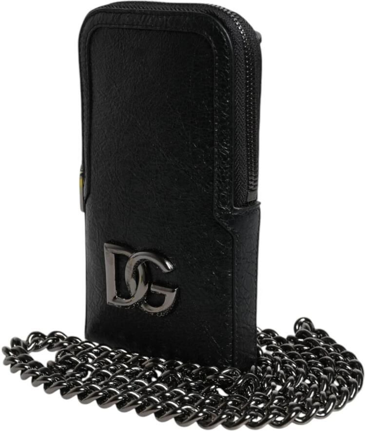 Dolce & Gabbana Zwarte leren crossbody kettingtelefoontas Black Dames