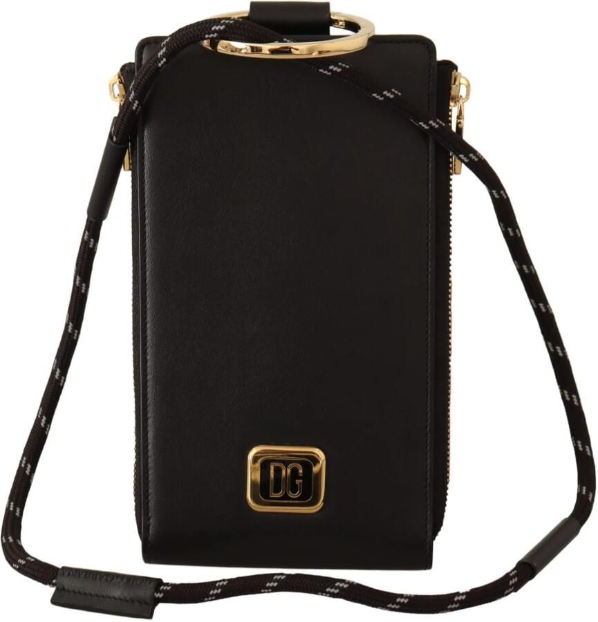 Dolce & Gabbana Zwarte Leren DG Logo Gouden Rits Kaarthouder Portemonnee Black Heren - Foto 12