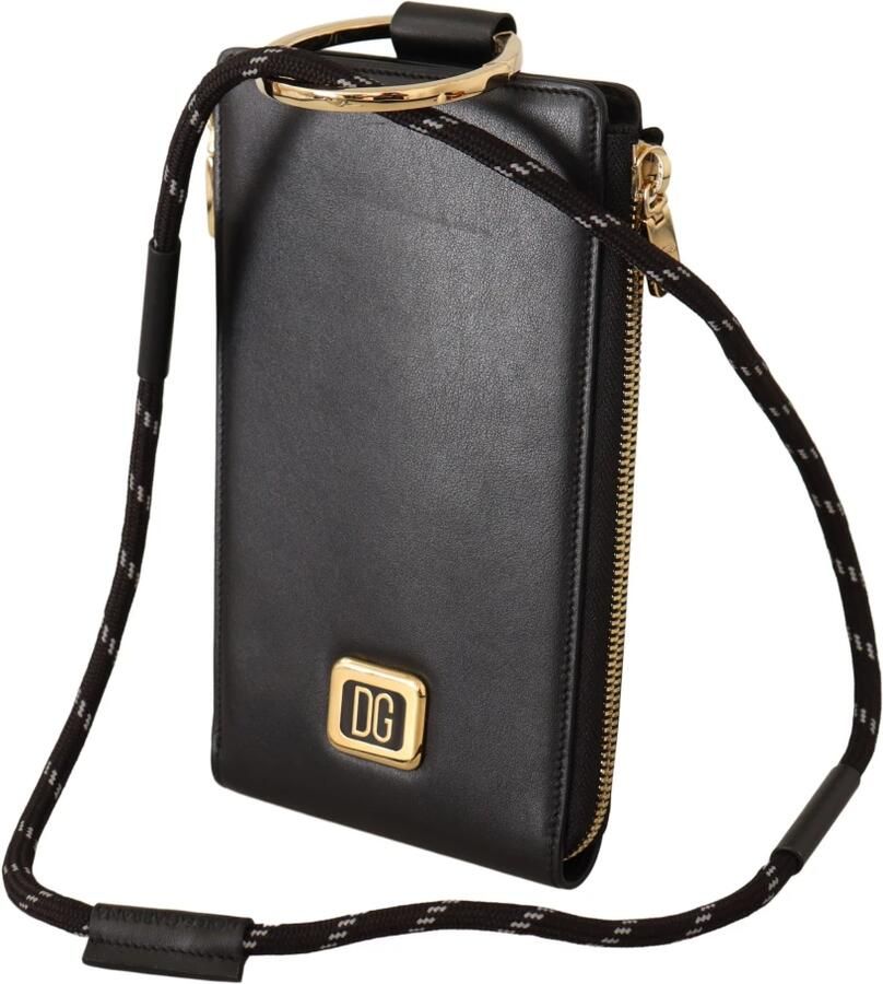 Dolce & Gabbana Zwarte Leren DG Logo Gouden Rits Kaarthouder Portemonnee Black Heren - Foto 2