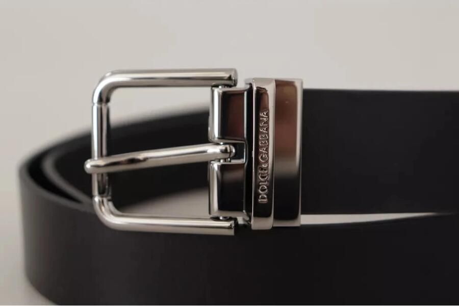 Dolce & Gabbana Zwarte kalfsleren riem met gegraveerd logo en metalen gesp Black - Foto 4