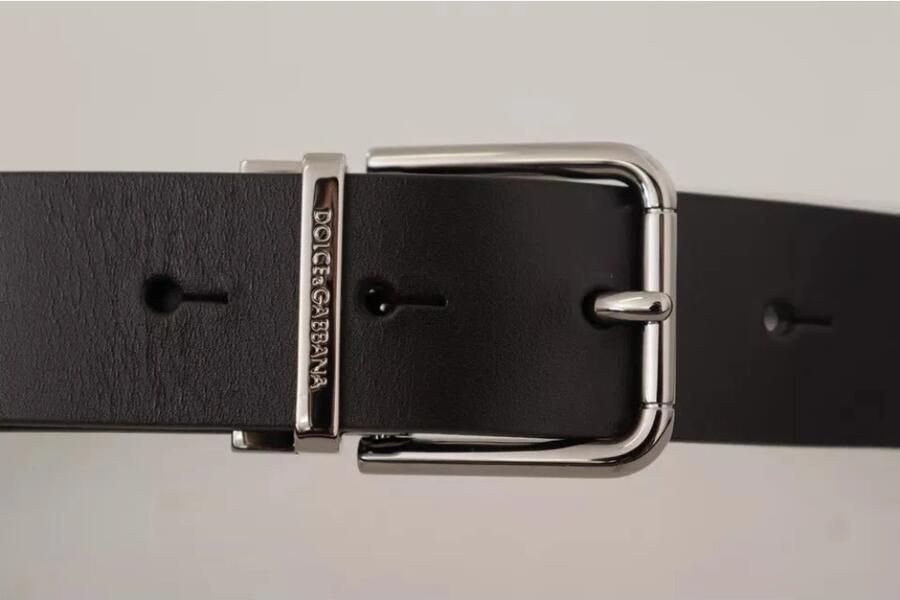 Dolce & Gabbana Zwarte kalfsleren riem met gegraveerd logo en metalen gesp Black - Foto 5